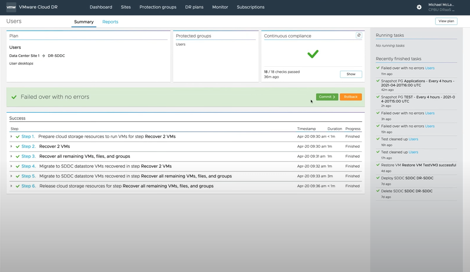 screenshot of VMware Cloud Disaster Recovery